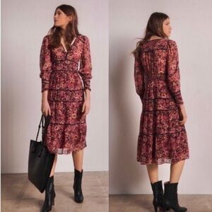 ba&sh Gigi Floral Tiered Skirt Long Sleeve Dress